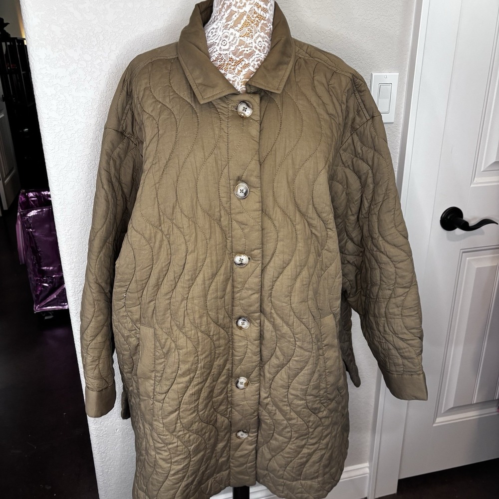 Madewell Quilted Belrose  Women's Button‎ Up Shirt Jacket Khaki 4XL,  Plus EUC